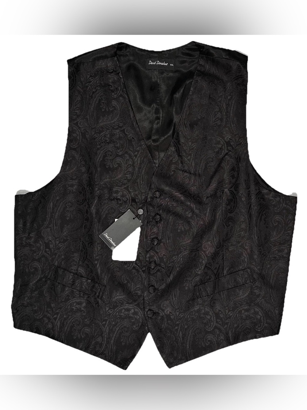 $250 NEW 100% ITALY SILK SATIN FORMAL VEST WEDDING TUX BLK PAISLEY DAVID DONAHUE